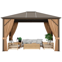 COSTWAY 12' X 10' Patio Hardtop Gazebo W/ Galvanized Steel Top Aluminum Frame Outdoor