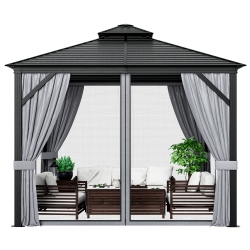 COSTWAY 10' X 10' Patio Double-Top Hardtop Gazebo Galvanized Steel Roof Aluminum Frame