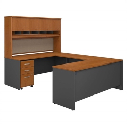 BBF Series C 72W U-Desk With Hutch And Storage In Natural Cherry - Engineered Wood