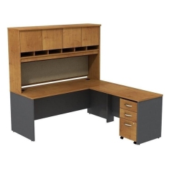 BOWERY HILL 72" L-Shaped Desk With Hutch In Natural Cherry
