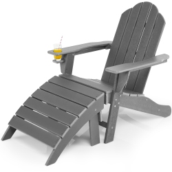 COSTWAY HDpe Patio Adirondack Chair & Folding Footrest Set All-Weather Outdoor
