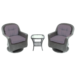 HENRYKA Wicker Patio Conversation Set With Polyester Cushions - 3-Piece In Grey