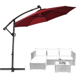 SLICKBLUE 10 Ft 360° Rotation Solar Powered Led Patio Offset Umbrella Without Weight Base-Burgundy