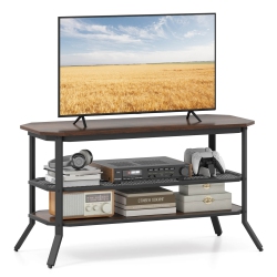 COSTWAY Tv Stand for 46" Tvs With 2 Storage Shelves Tapered Metal Legs for Living Room