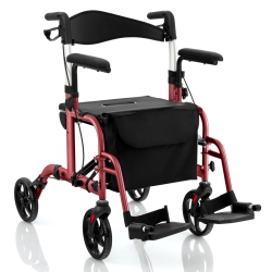COSTWAY Goplus Folding Rollator Walker W/seat & 8" Wheels Supports Up to 300 Lbs