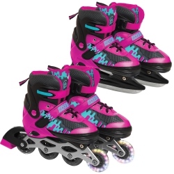 RUGGED RACERS Kids Adjustable And Convertible Rollerblade And Ice Skate, Medium In Pink