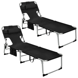 GYMAX Set Of 2 Beach Chaise Lounge Chair Folding Reclining Chair W/ Facing Hole
