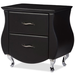 BOWERY HILL 2 Drawer Faux Leather Nightstand In In Black
