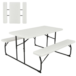 GYMAX Folding Picnic Table & Bench Set for Camping Bbq W/ Steel Frame