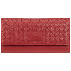 Mancini Basket Weave RFID Genuine Leather Tri-fold Clutch Wing Wallet - Red