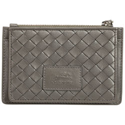 Mancini Basket Weave RFID Genuine Leather 7-Slot Credit Card Case - Red