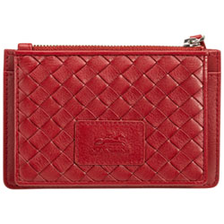 Mancini Basket Weave RFID Genuine Leather 7-Slot Credit Card Case - Red