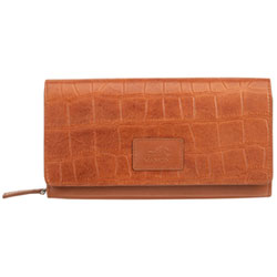 Mancini Croco RFID Genuine Leather Envelope Clutch Wallet - Tan