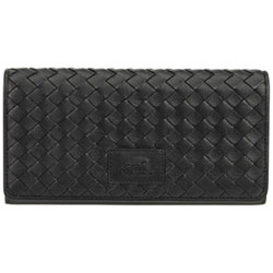 Mancini Basket Weave RFID Genuine Leather Tri-fold Clutch Wallet - Black