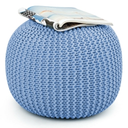 GYMAX Pure Cotton Pouf Floor Ottoman Hand Knitted Footrest Cable Style Home