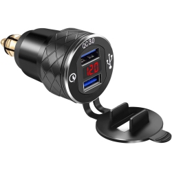 DOLAER Aluminium Alloy Din Hella USB Plug Adapter Motorcycle Dual USB Charger Quick Charge 3.0 Waterproof \w Voltmeter Compatible \w Bmw Triumph