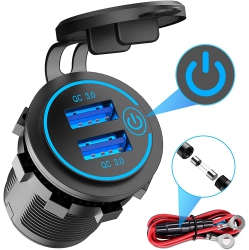 DOLAER Quick Charge 3.0 Dual USB Charger Socket, Waterproof 12V-24V USB Outlet Qc3.0 Dual USB Power Socket \w Touch Switch Diy Car Port Outlet For