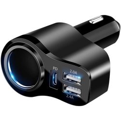 DOLAER 4 In 1 USB C Car Charger, 36W Multi USB Cigarette Lighter Adapter, Socket Splitter \w 3 USB Ports, 12V/24V Dual USB Type C Pd Fast Car Charger