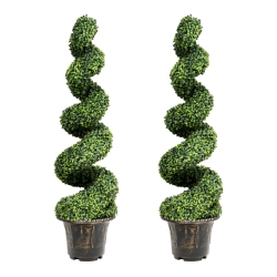 GYMAX 2PCs 4Ft Artificial Boxwood Spiral Tree W/realistic Leaves Indoor Outdoor Office