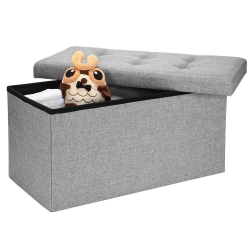 SORTWISE 30" Folding Storage Ottoman Bench, Storage Chest/footrest/padded Seat, Poly Linen Storage Organizer (Grey, 30" X 15" X 15")