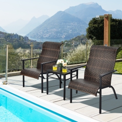 GYMAX 3PCs Rattan Bistro Chair Set Patio Furniture Set W/table