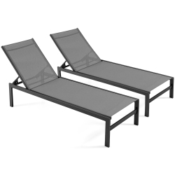 GYMAX Set Of 2 Patio Chaise Lounge Outdoor Adjustable Lounge Chair W/ 6-Position Backrest In Grey