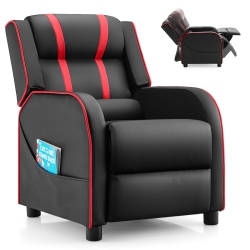 GYMAX Kids Recliner Chair Ergonomic Leather Sofa Armchair W/footrest Side Pocket