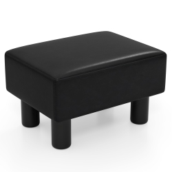 GYMAX Pu Leather Ottoman Rectangular Footrest Small Stool /white In Black/red