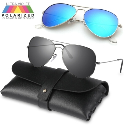 YELLOW-PRICE Unisex Metal Frame Polarized Aviator Sunglasses, Mirrored Ice / Black Gray In Blue