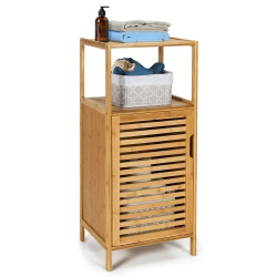 COSTWAY Bamboo Bathroom Storage Floor Cabinet W/door And Shelf Corner Cabinet
