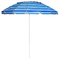 SLICKBLUE 8Ft Portable Beach Umbrella With Anchor And Tilt Mechanism for Garden And Patio-Navy In Sand