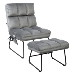 SLICKBLUE Massage Chair Velvet Accent Sofa Chair With Ottoman And Remote Control - In Gray