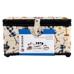 SINGER Large Sewing Basket Kit-Plaid Forms Print