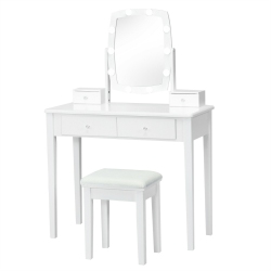 SLICKBLUE Vanity Table Set With Lighted Mirror for Bedroom And Dressing Room-White