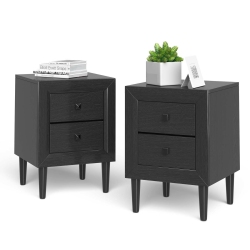 SLICKBLUE 2 Pieces Multipurpose Retro Nightstand With 2 Drawers-Black