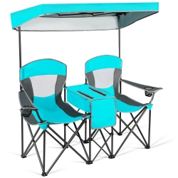 SLICKBLUE Portable Folding Camping Canopy Chairs With Cup Holder-Turquoise