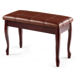 SLICKBLUE Solid Wood Pu Leather Piano Bench With Storage-Brown
