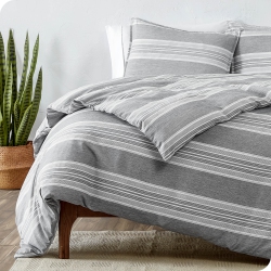 BARE HOME Duvet Cover And Sham Set - Premium 1800 Ultra-Soft Brushed Microfiber - Hypoallergenic, Easy Care, Wrinkle Resistant - Stripe - Heather