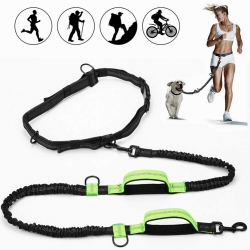 YELLOW-PRICE Retractable Hands Free Pet Dog Leash Dual Handle Leash Reflective Waist Belt Ca
