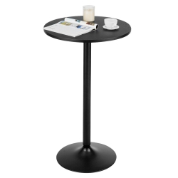 GYMAX 24" Round Pub Table Bistro Bar Height Cocktail Table W/metal Base Indoor In Black