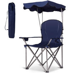 SLICKBLUE Portable Folding Beach Canopy Chair With Cup Holders-Blue