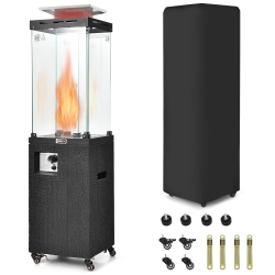 GYMAX 41, 000 Btu Propane Patio Heater Glass Tube Standing Gas Heater W/ Cover Wheels