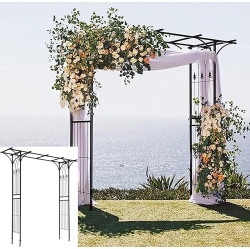 GYMAX Outdoor Garden Arch Flowers Climbing Plants Trellis Metal Wedding Archway