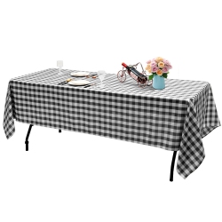 GYMAX 10PCs 60"x126" Rectangular Polyester Tablecloth Black & Checker Party In White