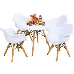 GYMAX 5 PC Kids Round Table Chair Set With 4 Arm Chairs In White