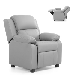 GYMAX Deluxe Padded Kids Sofa Armchair Recliner Headrest Children W/ Storage Arms In Gray