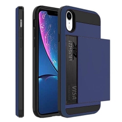 SUPERSHIELD for Apple Iphone Xr Shockproof Card Slot Wallet Heavy Duty Case Tough 360 Cover Case In Blue