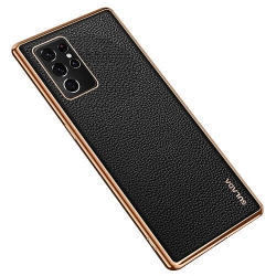 SULADA Samsung Galaxy S21 Ultra Case Leather Soft Luxury Stream Plating Elegant Cover Samsung S21 Ultra Case In Black