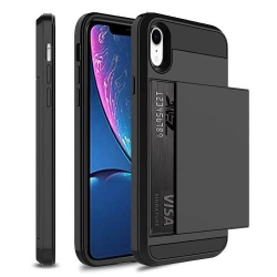 SUPERSHIELD for Apple Iphone Xr Shockproof Card Slot Wallet Heavy Duty Case Tough 360 Cover Case In Black