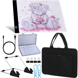 DOLAER A4 Led Light Pad for Diamond Painting, Super Bright USB Powered Light Board Kit With Detachable Stand, And Pad Clip (Pad And Bag) In Black